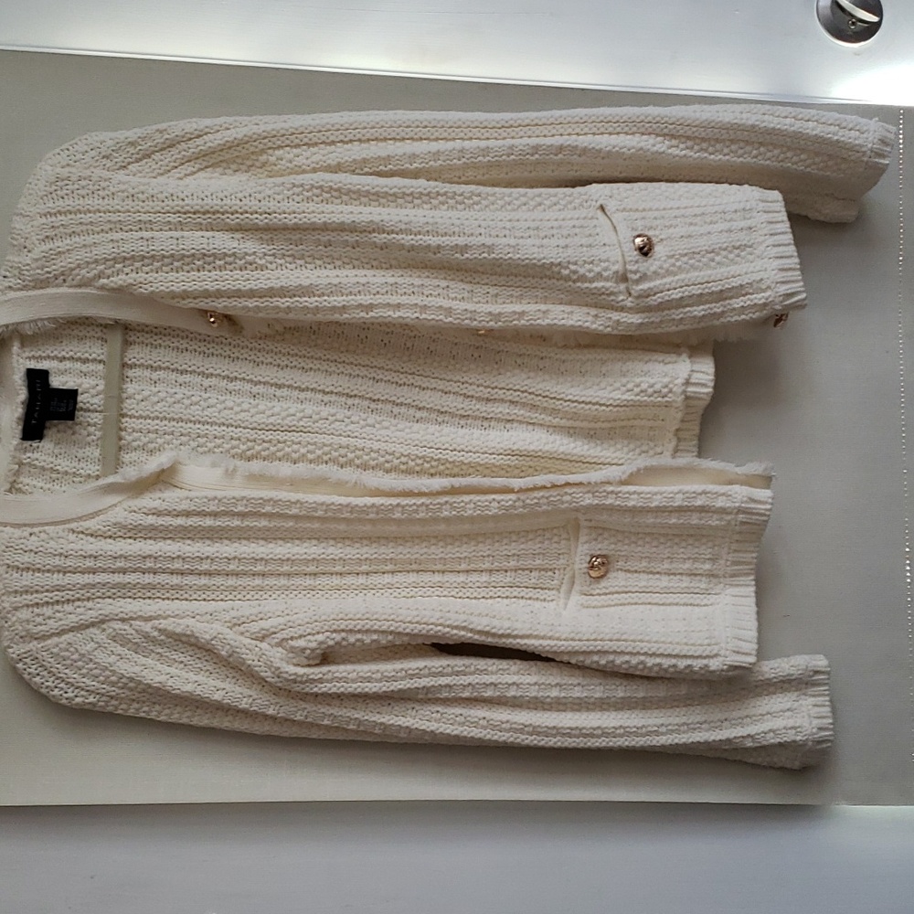 Cream sweater with gold buttons